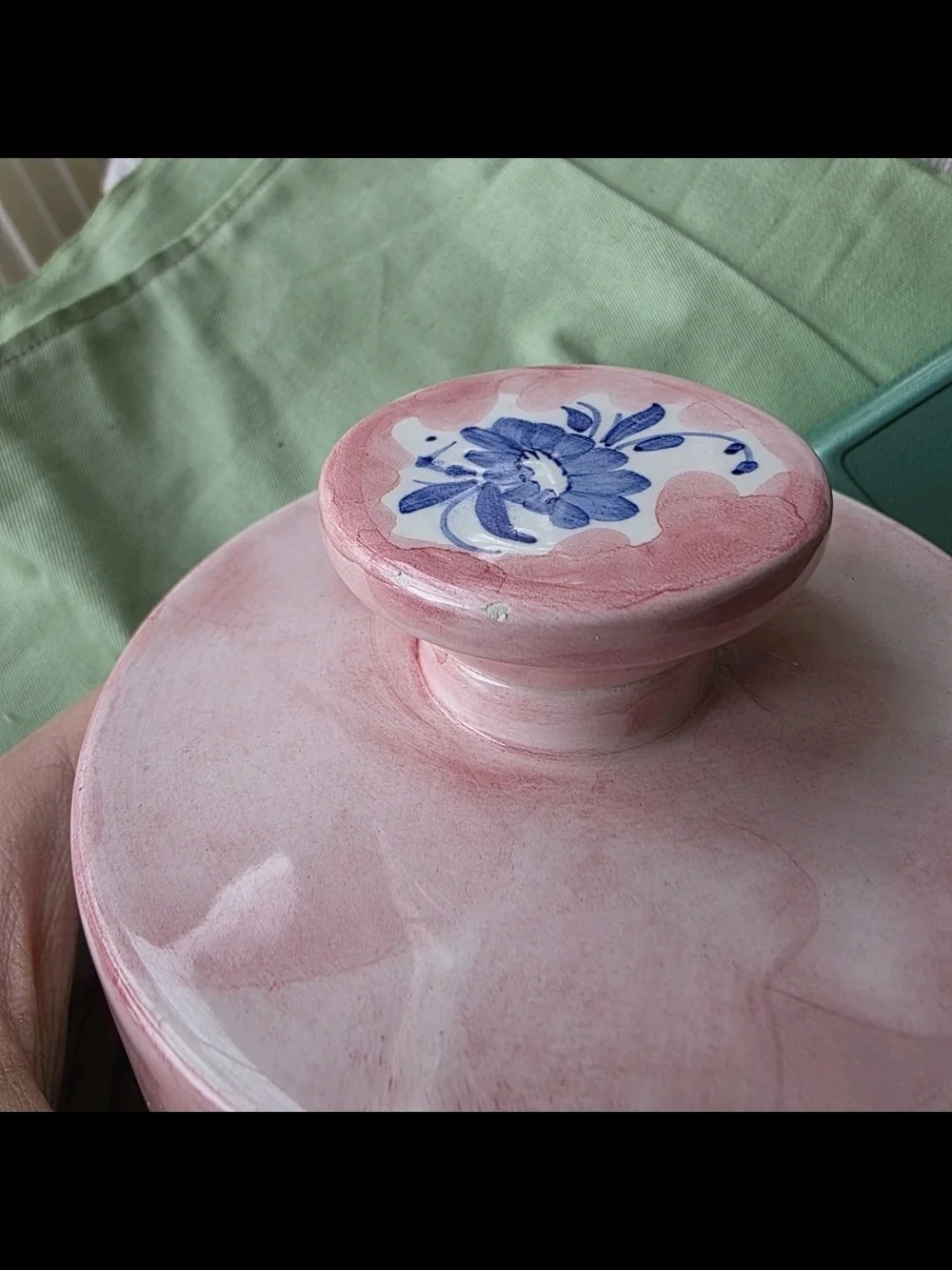 1950's-1960's Italian Pink Ceramic Decorative Jar with Illustrated Girl Accent